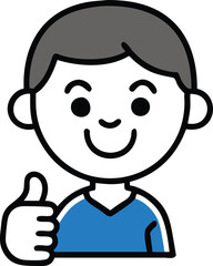 A monochrome vector of a boy giving a thumbs up.