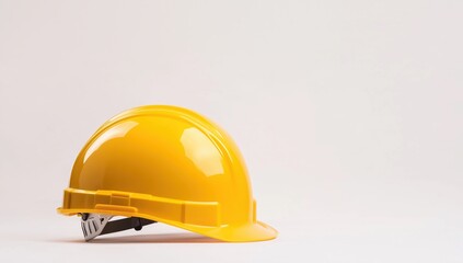 Fototapeta premium Yellow Hard Hat on White Background Safety and Protection in Construction Site