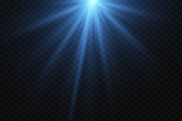 Blue flash of light rays, star explosion.