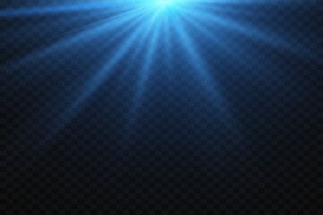 Blue flash of light rays, star explosion.