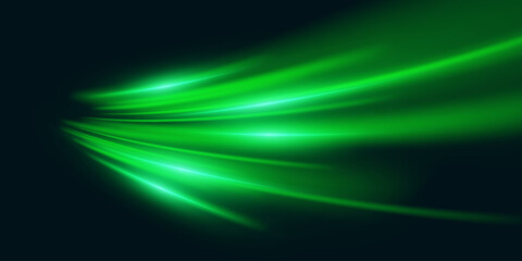 Green glowing speed lines. Light trail and vortex effect.