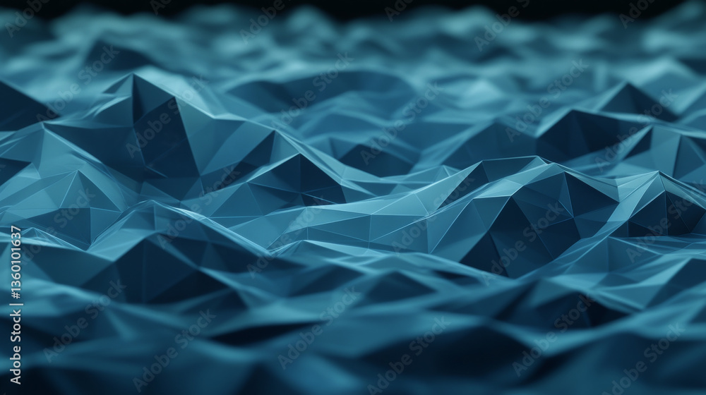 Poster an abstract low-poly triangular wave pattern on a dark blue cyberspace background, representing big 