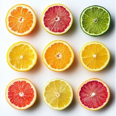Obraz premium Vibrant citrus fruit arrangement kitchen table food photography bright and fresh top-down view healthy lifestyle