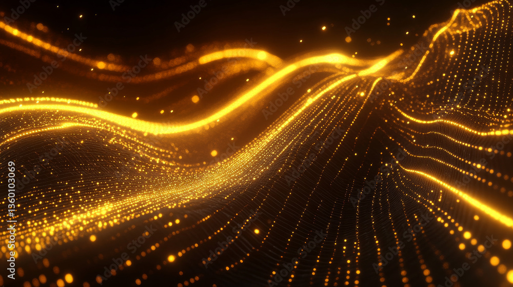 Poster glowing lines in a music equalizer style, forming an abstract technology-inspired background ideal f