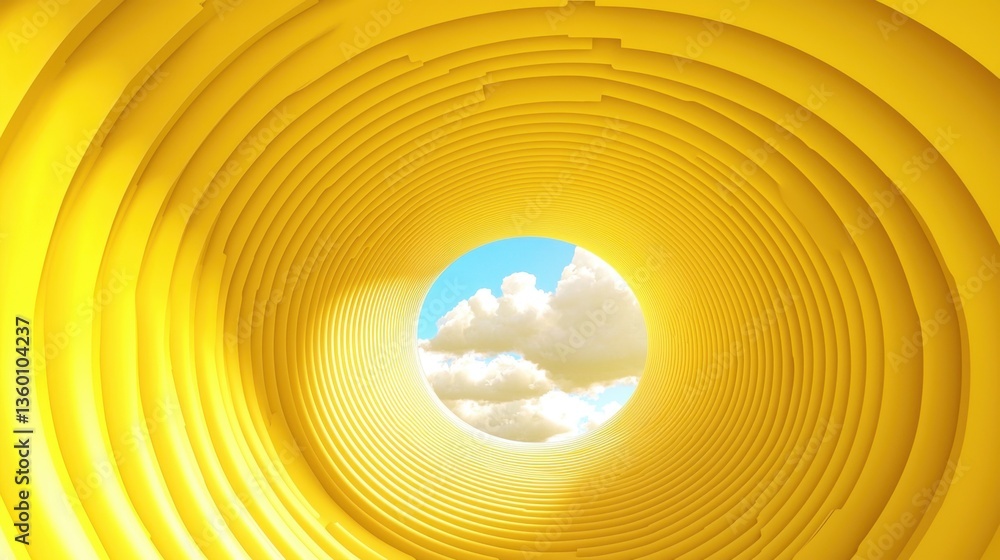 Poster modern minimalistic 3d yellow background with surreal white clouds softly drifting through an arched