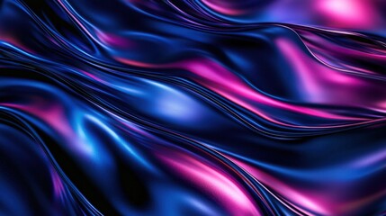Obraz premium Neon-lit abstract waves in blue and purple tones, resembling flowing metallic liquid with a modern aesthetic.