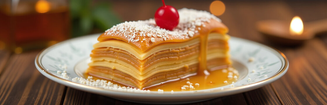 Traditional Turkish Dessert Made With Layers Of Phyllo Pastry, Nuts, And Honey, Featuring A Sweet And Crispy Midye Filling.