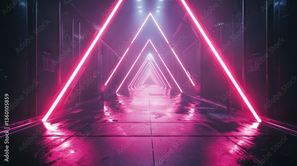 Poster neon-lit arrows moving forward in a cyberpunk-inspired setting, creating a futuristic atmosphere