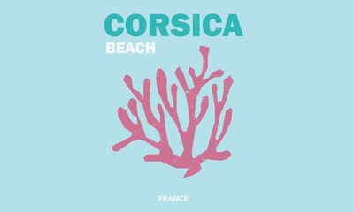 Corsica beach artwork. Summer good vibes vector graphic design for apparel, stickers, posters, background and others.
