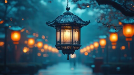 Oriental lantern path at dusk