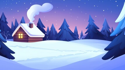 Naklejka premium Cozy cabin in winter wonderland with snowy landscape