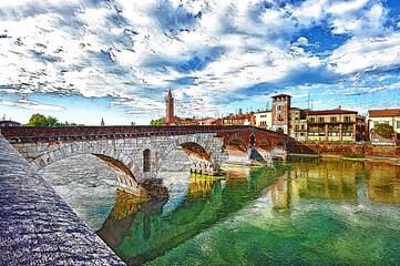 Verona, paesaggio con l'Adige