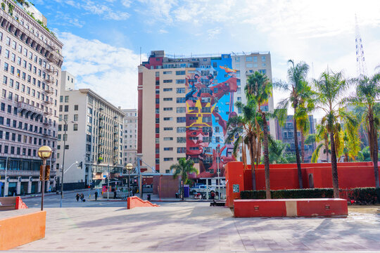 Los Angeles, California - December 3, 2024: Vibrant Mural at Pershing Square Metro Station in Los Angeles