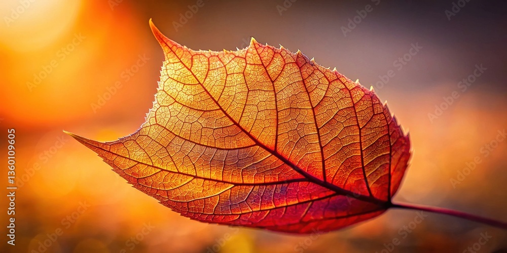 Poster a single autumn leaf backlit by the warm glow of the setting sun