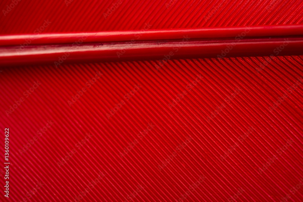 Poster this captivating image features a close-up of a vibrant red feather, showcasing its intricate detail