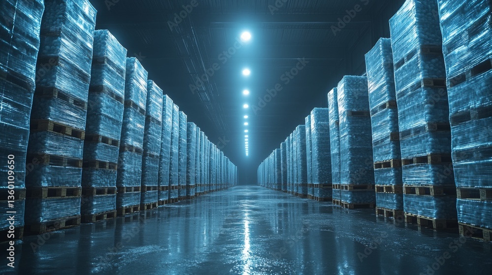 Leinwandbilder rows of pallets filled with perishable goods are organized in a cold storage facility, showcasing ef