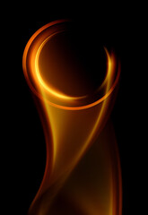 Swirl Stage. Neon glowing circles. Light Trails. Glint bright spiral. Motion ellipse..Slow shutter light trajectory. Long shiny tape. Accelerate twisted ribbon. Glowing dynamic lines.