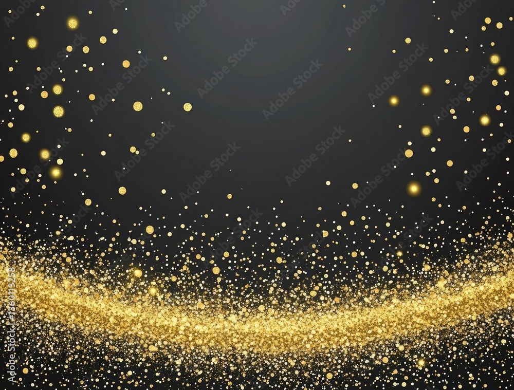 Poster a mesmerizing display of golden sparkles and shimmering lights cascading against a dark background. 