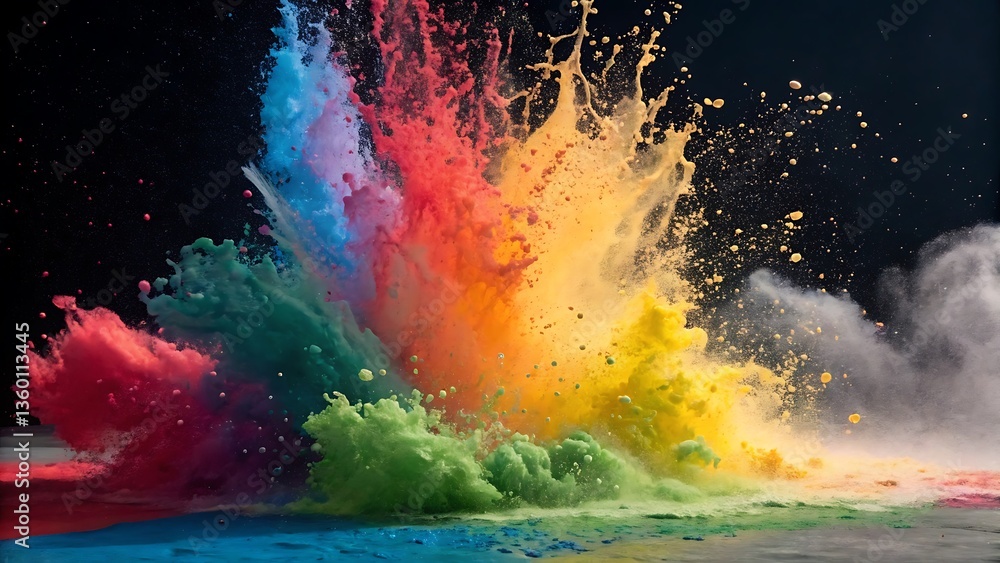 Poster vibrant explosion of colors: a mesmerizing abstract display of pigments blending together in a dynam