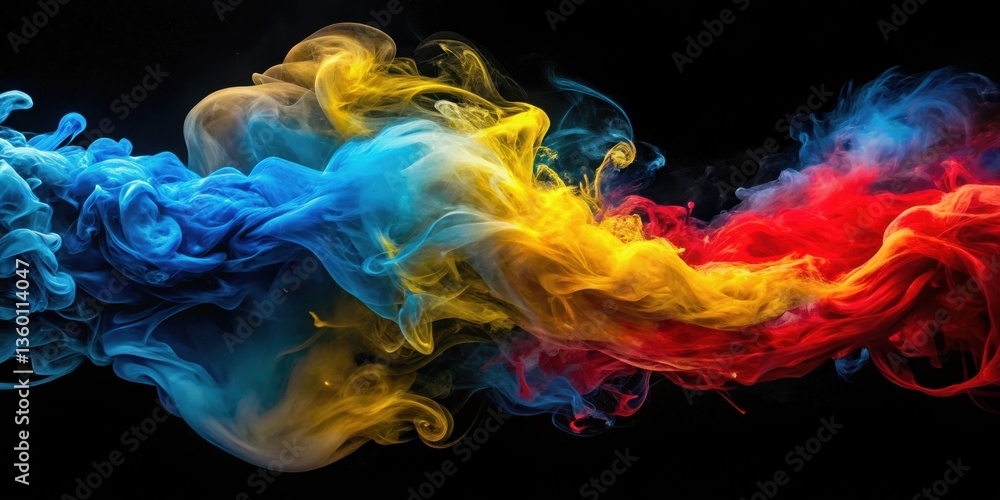 Poster Abstract Swirling Color Chaos Vibrant Hues of Blue, Yellow, and Red Intermingle in Dynamic Movement