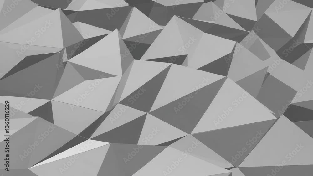 Poster dynamic geometric transformation: abstract gray polygonal surface morphing animation