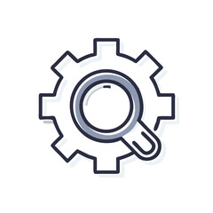 Gear magnifier vector icon in flat style with muted colors
