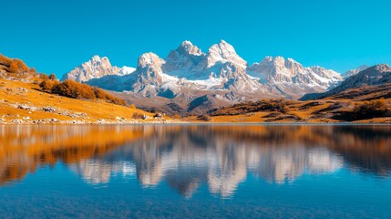 Stunning Autumnal Mountain Lake Reflection Peaceful Nature Scene Breathtaking Panorama