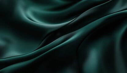 Obraz premium Close-up of Dark Green Silk Fabric with Soft Folds and Elegant Drapes in a Luxurious Texture