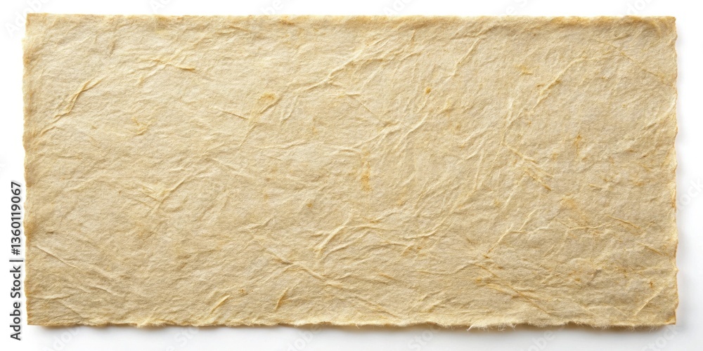 Poster high-resolution image of a textured, beige handmade paper sheet with irregular edges