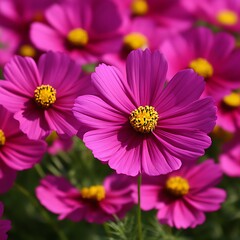 Obraz premium Beautiful bright purple flowers with yellow centers and green foliage