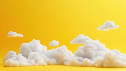 Fototapeta premium Fluffy White Clouds Floating Gently on a Bright Yellow Background in a Minimalist 3D Render