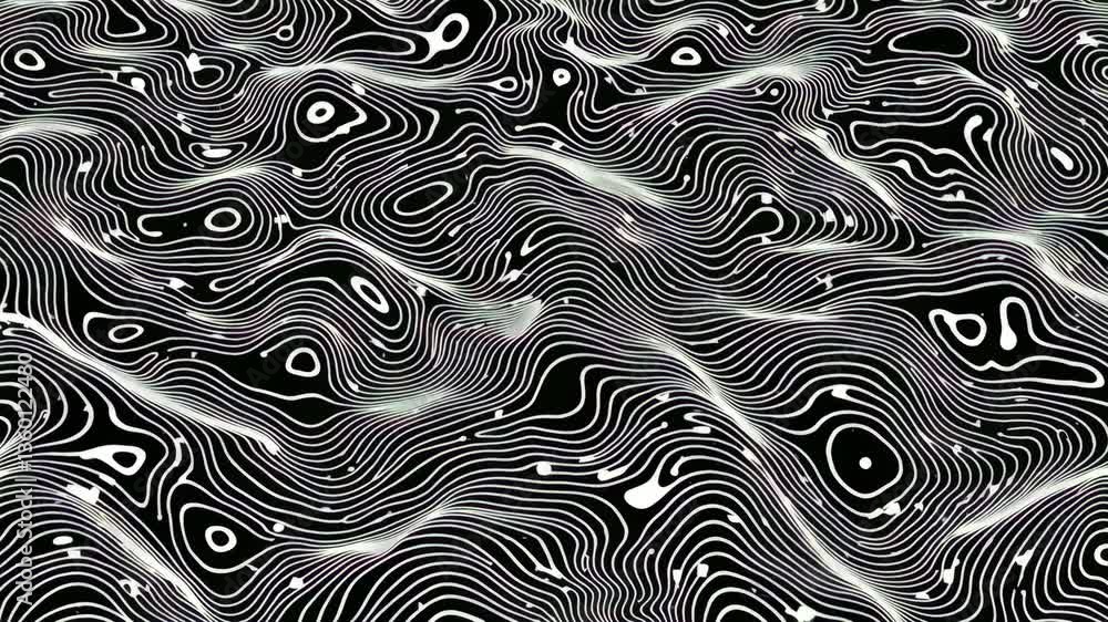Poster flowing geometric waves create hypnotic abstract patterns in monochrome motion
