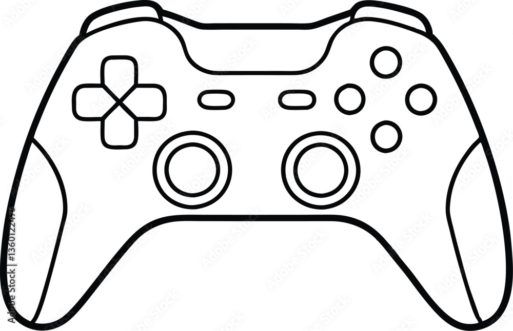 Wall mural gaming controller outline coloring book page, video game controller line art vector