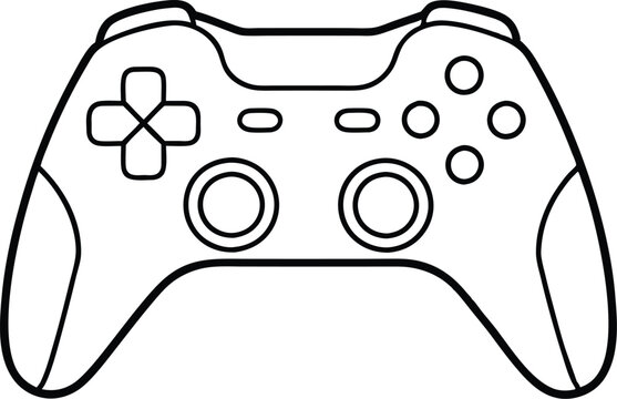 Gaming controller outline coloring book page, Video game controller line art vector