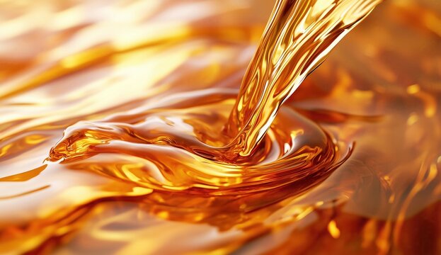 Fototapeta Pouring Golden Liquid Creating Swirls and Ripples, Smooth and Viscous Flow in Photography