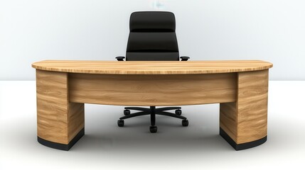 Modern Wooden Office Desk with Black Leather Executive Chair Ideal for Corporate Settings and Business Interiors
