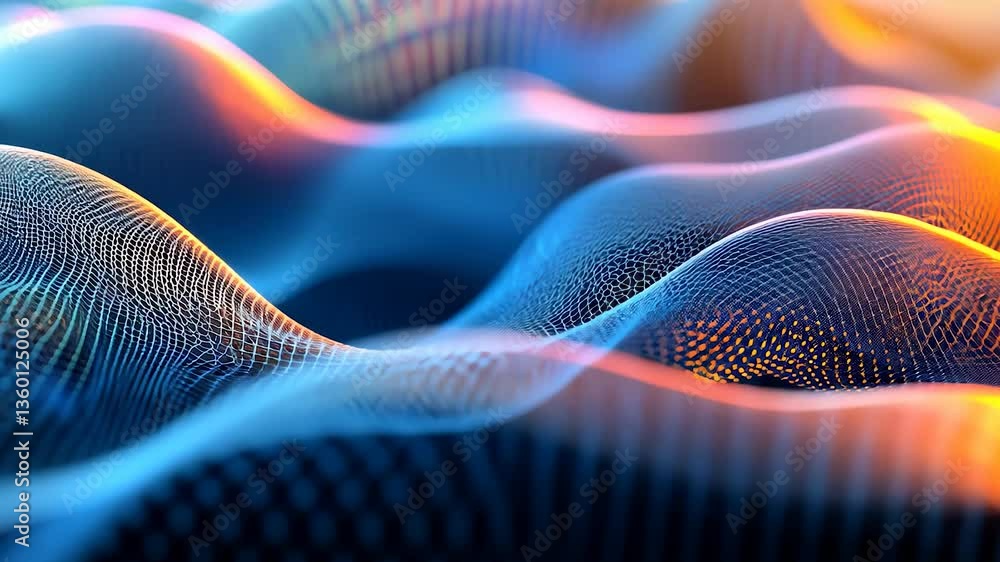 Poster abstract background of a wavy line. a neon wave is colored in neon technology. close up of a plan wi