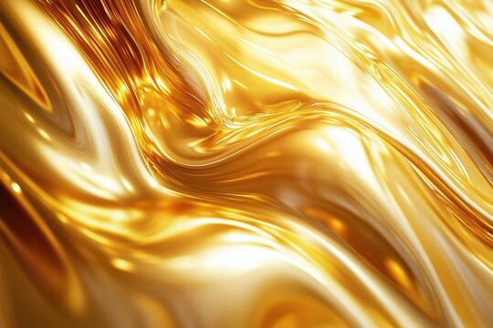 Liquid Gold Abstract Background with Smooth Waves and Reflective Surface Texture
