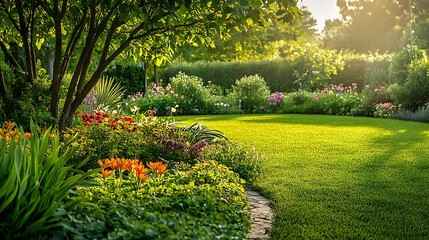 Vibrant Garden Pathway with Colorful Flowers