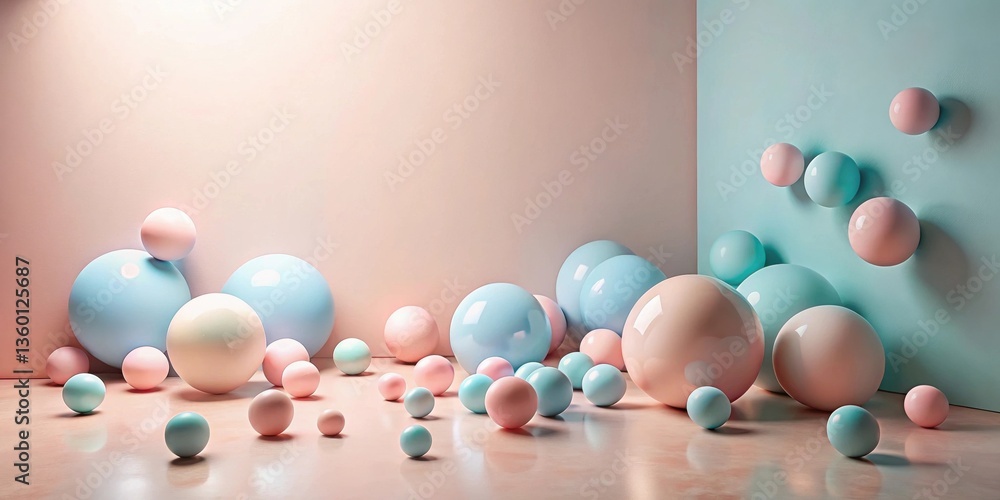 Aufkleber pastel-colored spheres arranged in a modern abstract composition featuring a soft, minimalist settin
