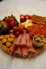 Delicious tapas platter with charcuteries and cheese boards