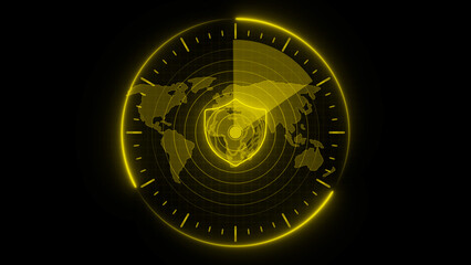 Radar Hud technology rotated animated with black background. Neon glow rear sight producing. 4k video animation concept