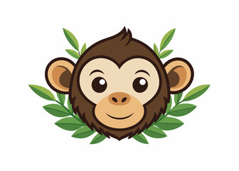 Obraz premium a cute monkey face with natural elements like leaves or flowers vector illustration