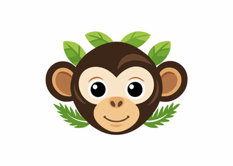  a cute monkey face with natural elements like leaves or flowers vector illustration