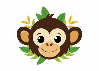  a cute monkey face with natural elements like leaves or flowers vector illustration © Chamok Chandra