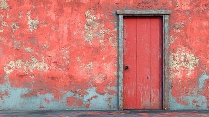 Naklejka premium Red wall with a wooden door