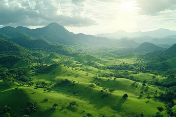Obraz premium Green valley surrounded by majestic mountains.