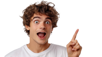 Surprised Young Man Pointing Upward