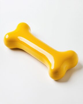 Fototapeta A bright yellow plastic bone toy on white background. Good for pet or dog chew toy.