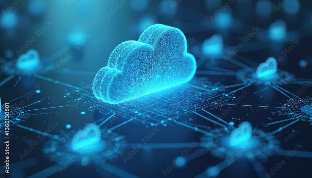 Poster cloud computing concept illustration with data network connections. digital cloud, server, database,